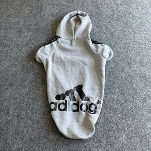 Adidog Pet Hoodie Heather Gray Athletic Graphic Dog Sweatshirt Large 22in Back